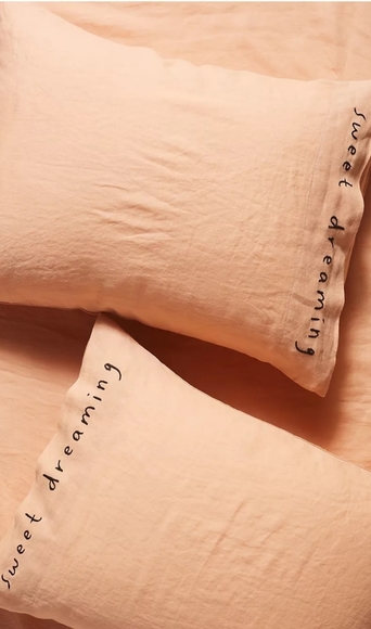 Anthro Linen Love Note Pillowcases, set of 2 coral